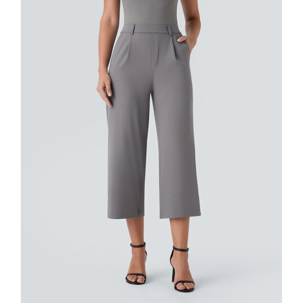 Halara Flex™ DayStretch High Waisted Pocket Wide Leg Crop Pants Small Gray
